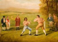 Boxers A Birmingham Prize Fight, 1789 By W Allen.
*Painting depicts a fight between Tom Johnson, Champion of England and Isaac Perrins of Birmingham. According to the Gentleman's Magazine of October 1789, Johnson won after 62 rounds. sport,art,social history