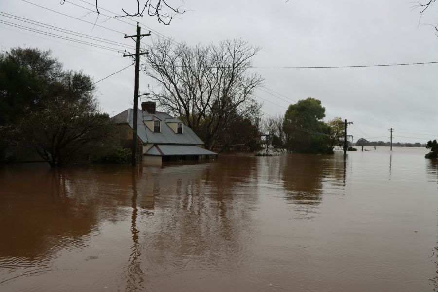 flood danger Flooded house at Windsor, Western Sydney, NSW, Australia. July 5, 2022 