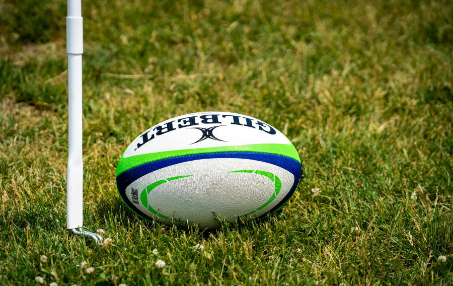 rugby a rugby ball near a corner flag 