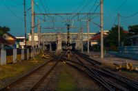 Train Railway in the middle of stasiun balapan railtrack kestalan,surakarta city,central java