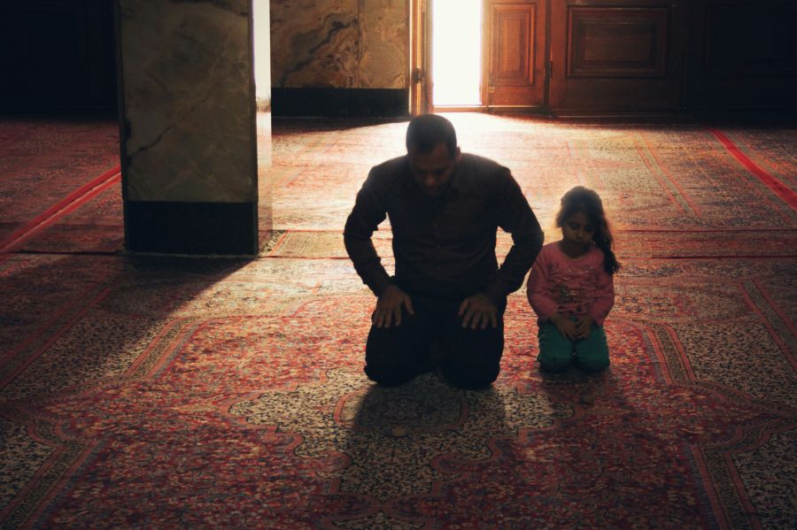 Pessac Mosque A Father and his Daughter Praying in a Mosque in Yazd, Iran mosque,praying,daughter