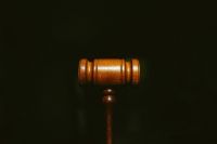 Court A wooden gavel. 