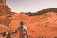Hot weather Exploring the famous Wadi Rum desert in the middle east. hot weather,sand,person