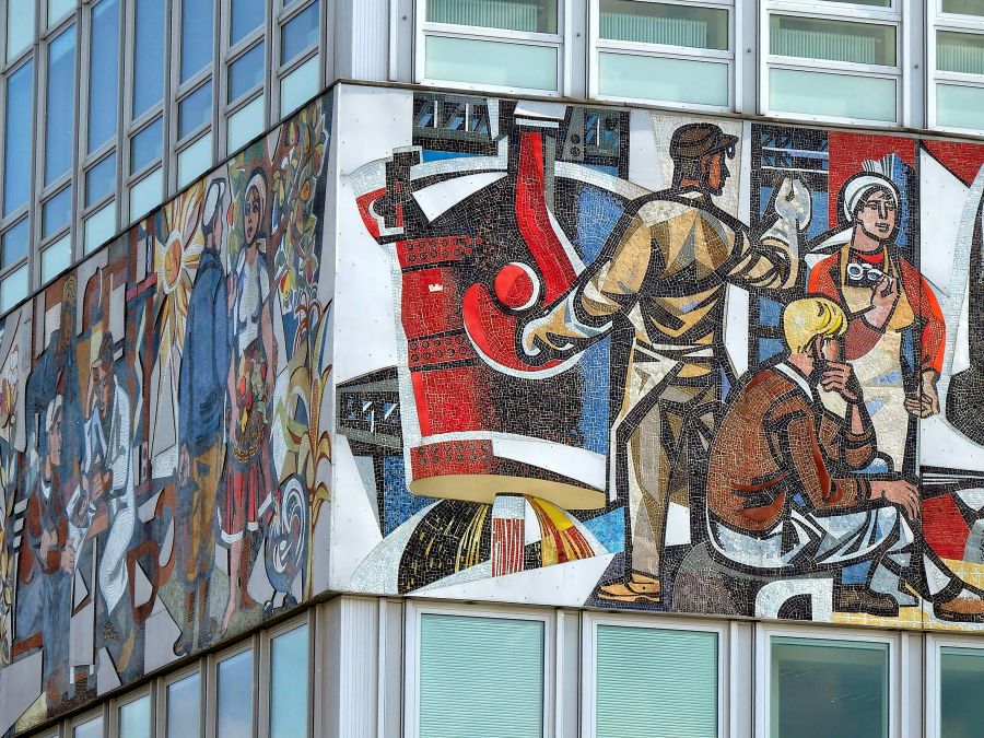 Socialism Mosaic on a building in downtown Berlin art,building,mosaic