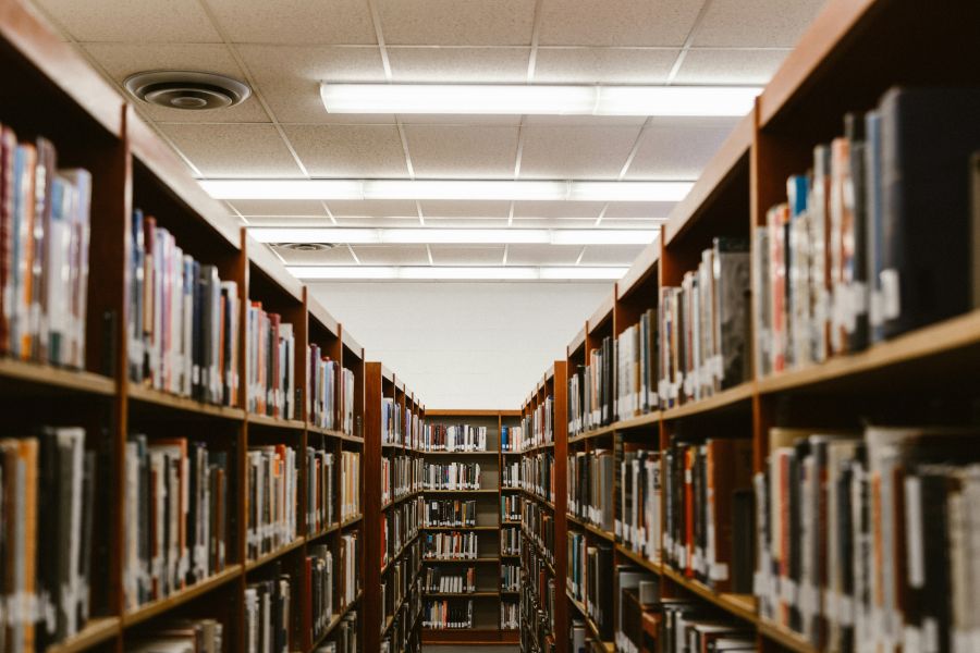 Student life Library shelves 