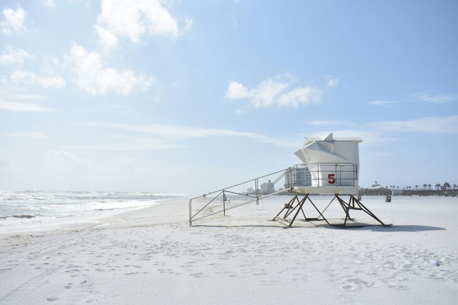 beach safety White rescue station on beach 