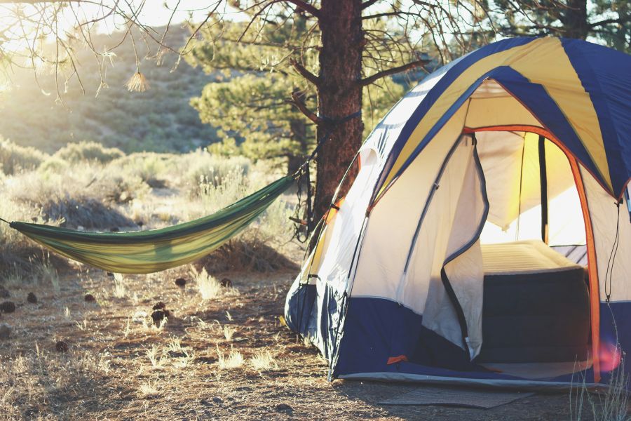 Camping nature Campsite at golden hour 