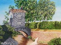 Greenery Trees Original oil painting. Famous Bridge House in the Town of Ambleside (In Viking, aembel said, NW Town) England. Built in the late 16-17 hundreds by Mr Braithwaite, first as an Apple Store to straddle Stock Ghyll. He took exception to property Taxes levied. Painted by hundreds of artists, the most famous being Turner. It was also used as a dwelling house. It has one small room upstairs and one downstairs. In AD79 the first building in the area was a Roman a fort at Waterhead to guard a route betwe village life,village lifestyle,village houses