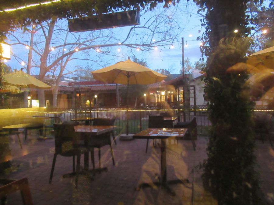 restaurant flood Restaurant patio with reflections in glass 