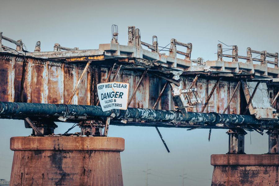 Bridge reconstruction Broken bridges - the old Flagler Railroad Bridge in Florida rust,rejuvenation,breakdown in communication