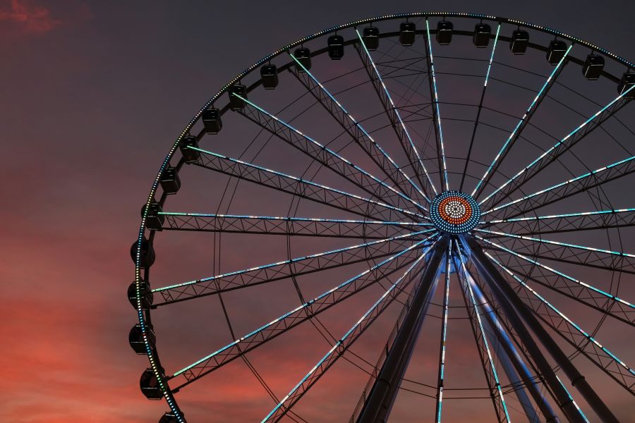 Carnival Sunset after taking a ride on this Ferris wheel. Straight out of camera, velvia JPEG. Towering 200 feet tall, the Great Smoky Mountain Wheel sits at the foot of the most visited National Park in the United States–Great Smoky Mountain National Park. As the centerpiece to the Island in Pigeon Forge, it stands as one of the tallest attractions in the Southeast! 