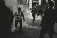 Murder Violence Police fires tear gas at Yellow Vest demonstrators during the 25th weekend of protests in the streets of Lyon, France.

Police violence is at its highest since the 1950s. There is an extensive use of tear gas, sting-ball grenades and LBDs (