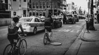 Traffic disruption Chicago cyclists in black and white chicago,bicycle,united states