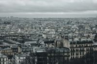 Crowded cafeteria Overcast Paris buildings grey,paris,france