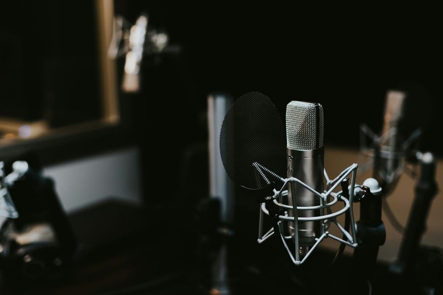 Radio Condenser microphone in a studio 