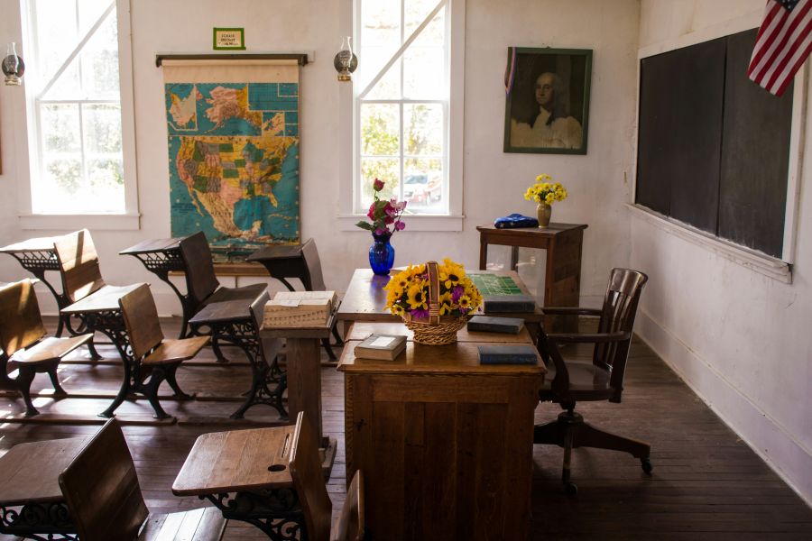 School College At Indian Cave State Park in Nebraska, there is a small village that has been restored, one building is an old-time schoolhouse – not much to look at from the outside but well-maintained inside. education,school,indian cave state park