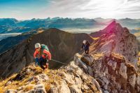Climbing My girlfriend and her friend leading the Gastlosen traverse with amazing fall's lights and colors ! suisse,gastlosen,saanen