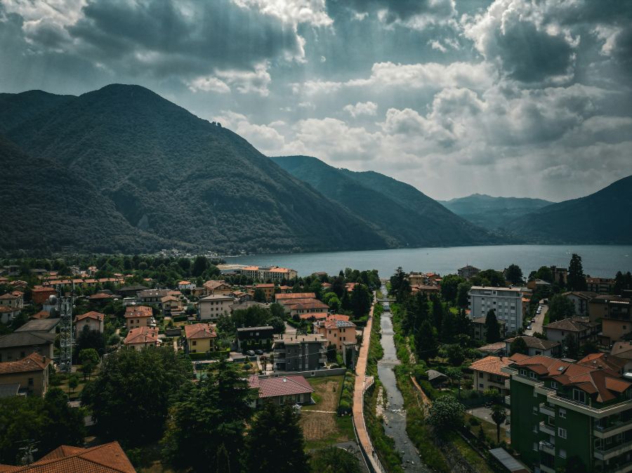 Village neighborhood Porlezza, a village in nothern Italy, near the swiss border, lago di lugano italy,porlezza,urban