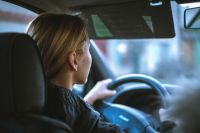 Driving license Young woman driver. 