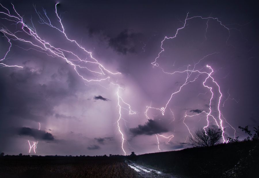 Storm Thunderstorm Lightning In The Fields.  storm,nature,grey