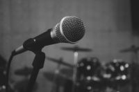 Sound A beautiful microphone in a recording studio. This picture was taken a few minutes before a Hardcore / Metal band start the rehearsal. 