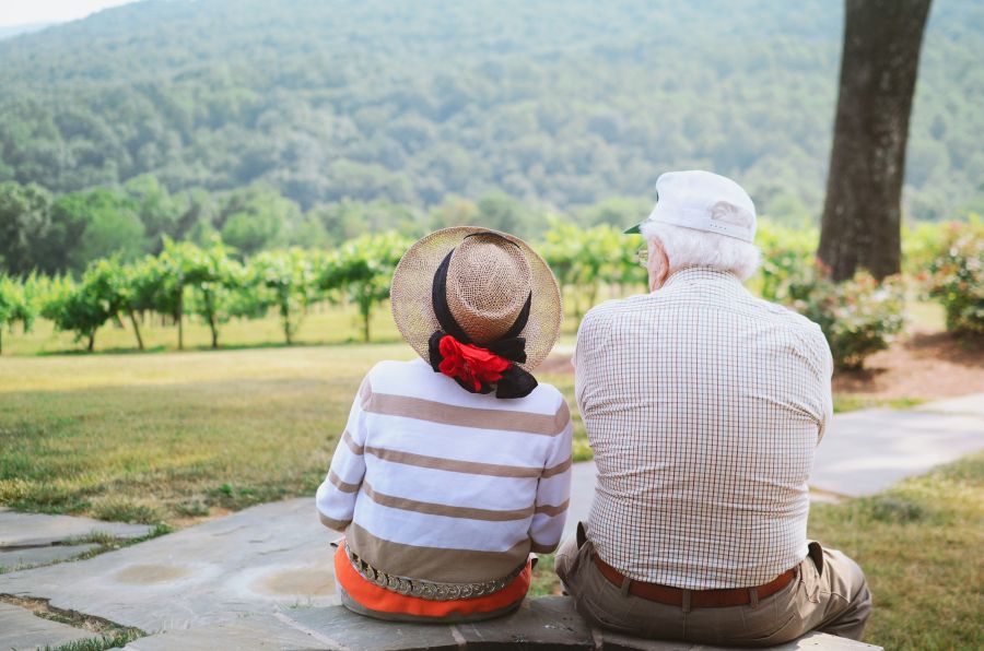 Seniors Grandparents enjoying the view at the grandsons wedding