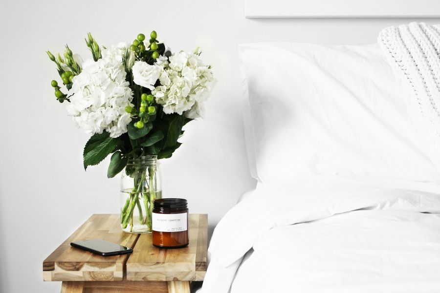 Sleep real Is there anything better than all-white bedding? It makes me feel like I’m sleeping on a cloud. I made this fresh flower arrangement from flowers I bought at a local shop and had to take a photo. flower,lifestyle,plant