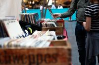 Garage sale Browsing vinyl music at a fair box,record,market