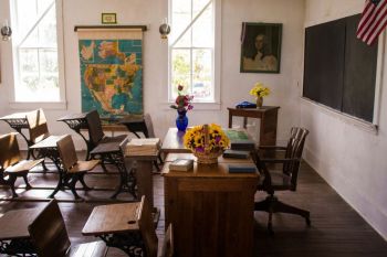 school renovation At Indian Cave State Park in Nebraska, there is a small village that has been restored, one building is an old-time schoolhouse – not much to look at from the outside but well-maintained inside.