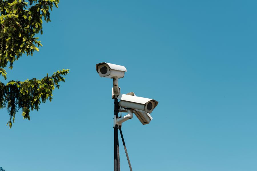 security camera Surveillance camera, security, CCTV, blue sky 