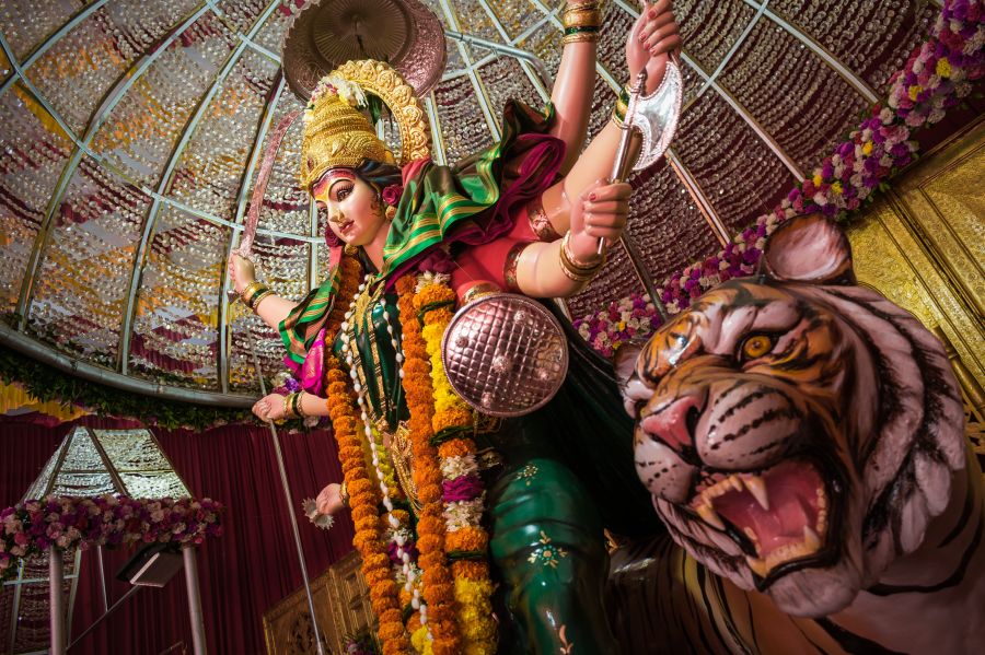 Cultural events An idol of Maa Durga Devi at a temple in Mumbai, India during Navratri 2019 temple,mumbai,worship