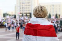 European elections Woman with belarusian White-red-white Flag minsk,current events,беларусь