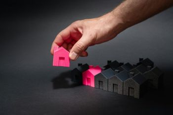 Housing crisis Choosing and buying a new home. Financial housing market situation.