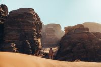Landscape Amongst expansive red sands and spectacular sandstone rock formations, Hisma Desert – NEOM, Saudi Arabia | The NEOM Nature Reserve region is being designed to deliver protection and restoration of biodiversity across 95% of NEOM. scenery,explorer,neom
