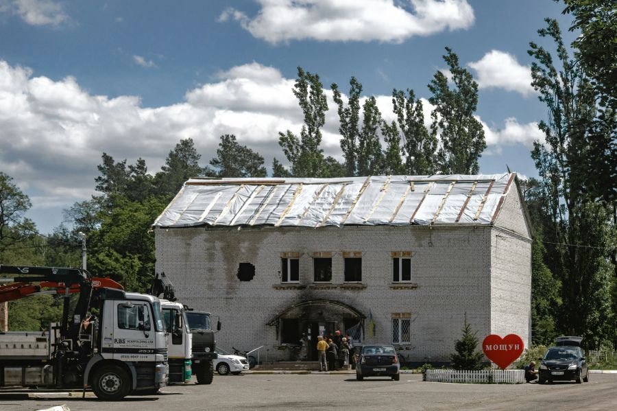 Threats Terrorism Moschun The town that saved Kyiv. Ukraine, Moschun village, Spring 2022 downtown,square,liberation