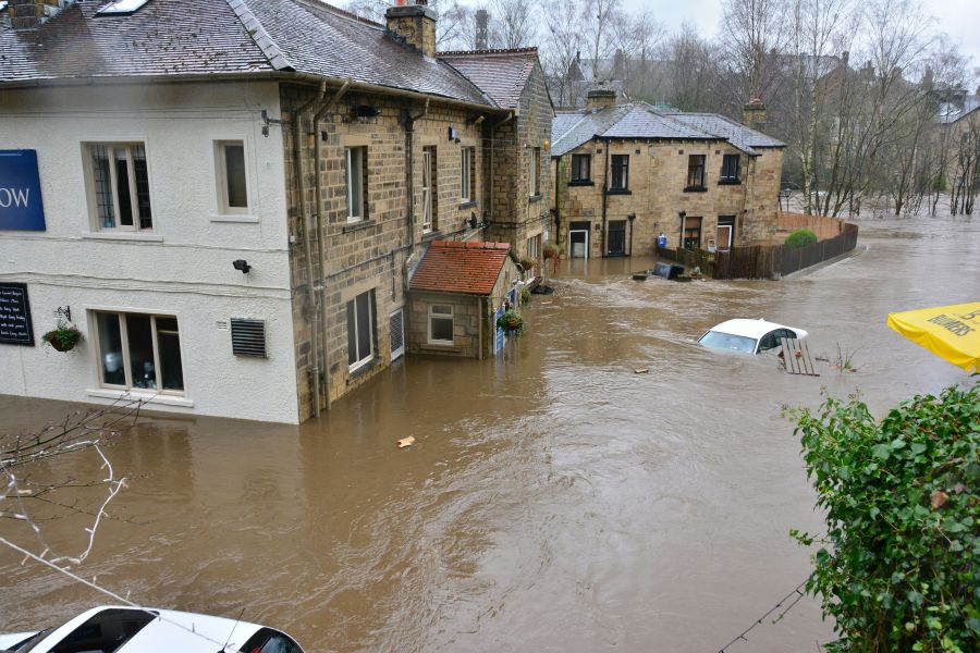 flood flooded Bingley Floods Boxing Day 2015 River Aire - Ireland Bridge flood,natural disaster,flooding