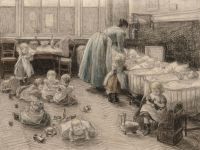 Lullaby Children Titel Kleuteronderwijs. De Femina Muller Kinderbewaarplaats in de Vinkenstraat (1872-1937). Techniek: zwart en gekleurd krijt Beschrijving Kleuteronderwijs. Kinderbewaarplaats in de Vinkenstraat. Afmetingen: 275x365 mm. 