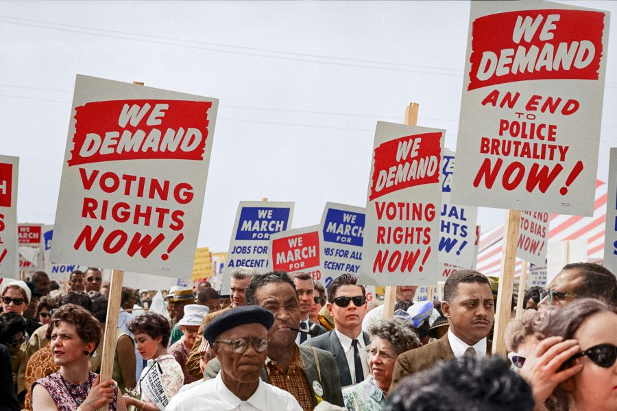 politics support Caption reads, "[Marchers with signs at the March on Washington, 1963]" Original black and white negative by Marion S. Trikosko. Taken August 28th, 1963, Washington D.C, United States (@libraryofcongress). Colorized by Jordan J. Lloyd. Library of Congress Prints and Photographs Division Washington, D.C. 20540 USA https://www.loc.gov/item/2013648849/ 
