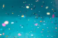 celebration Colorful confetti falling down with a teal background 