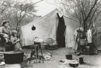 Migrant Compensation Tent home of white migrant from Arizona, near Harlingen, Texas.
1939. Photographer Lee Russell tent,grey,film photography