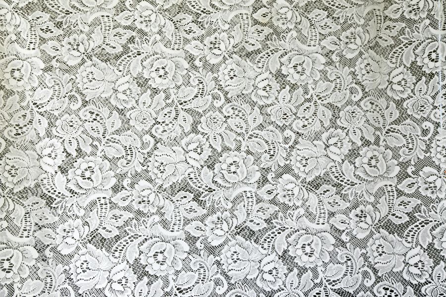 Lace textile White lace like this used to be popular for tablecloths on special occasions. 