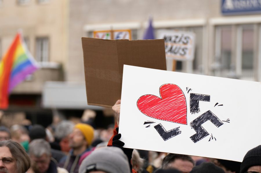 Far right FCK NZS! Smashing a nazi swastika with a heart and much love. alternative für deutschland,afd,nazis