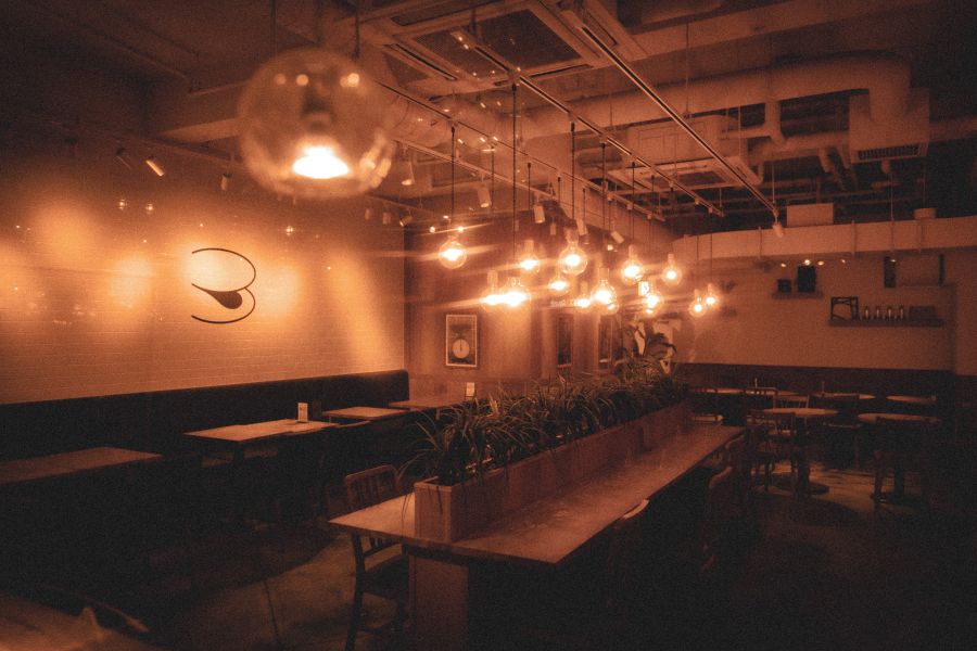 Bar Closing Cafe after closing. (This photo is Retro style) cafe,table,bulb