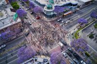 Gathering protest A group of protestors assemble at an intersection in West Hollywood in early June.  west hollywood,grey,nature