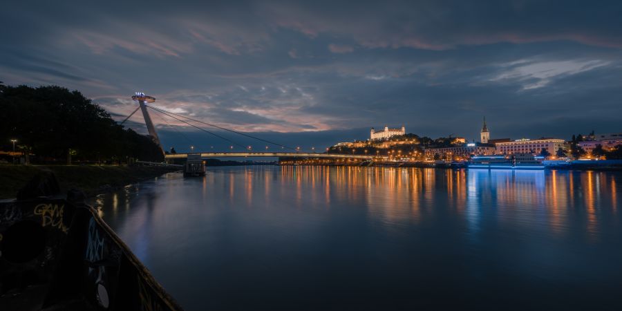 Merged city Bratislava signature night view slovakia,lightroom,bratislavsky hrad