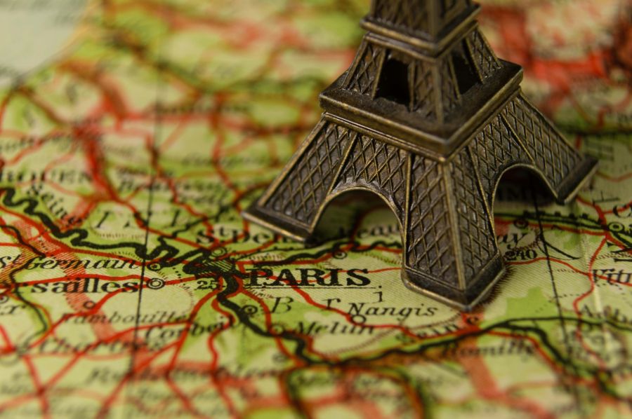 Politics Paris Eiffel Tower on map of Paris 