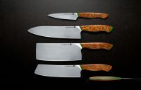 knife Custom knife set with mallee burr handles and neon green resin liner
 