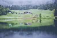 Hotel shelter Hintersee Lake House Forest reflexion,mountain range,alps