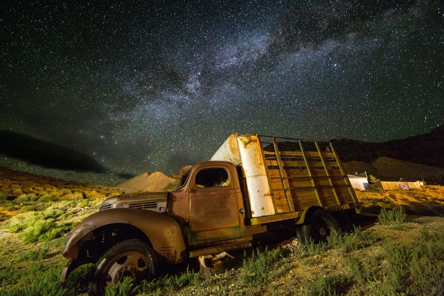 truck accident Nightscape at Cerro Gordo rust,united states,cerro gordo ghost town