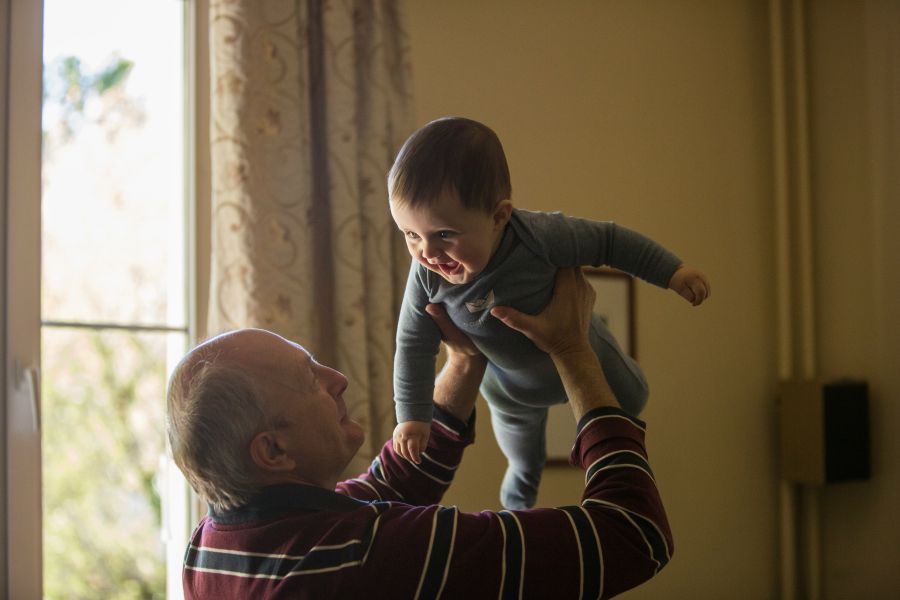 Family Parents GRANDPA'S ARMS family,grandpa,laughing baby